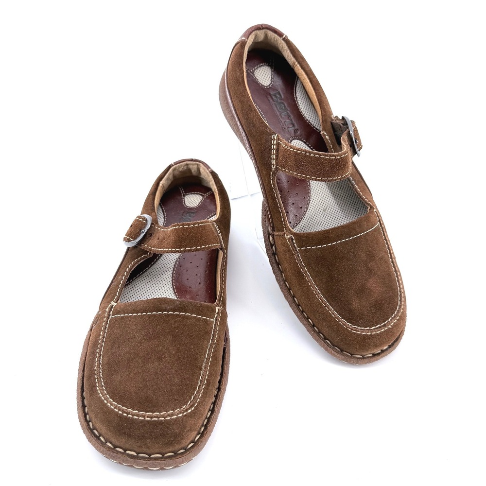 Born Mary Jane Flats Women 7 Brown Excellent Suede W5955 F3 Buckle Strap